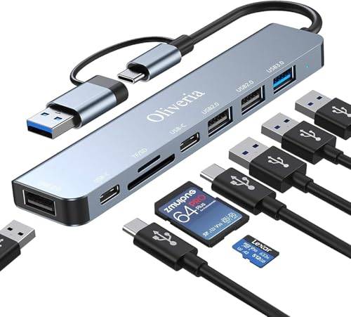 USB C Hub 3.0, 8-i-2 USB-hub 3.0 multiportadapter med SD&TF-kortläsare, US-B 3.0 och USB 2.0-portar, USB-C-port, US-B typ C-hub för MacBook Air/Pro, galaxy, iPad, Windows etc