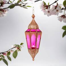 Marrakesch Orientalisk lykta hängande lykta glas Lalita rosa 41 cm stor | Orientalisk värmeljushållare, hängande vindljus med handtag orientalisk | marockanska vindlampor som hängande vindlampor