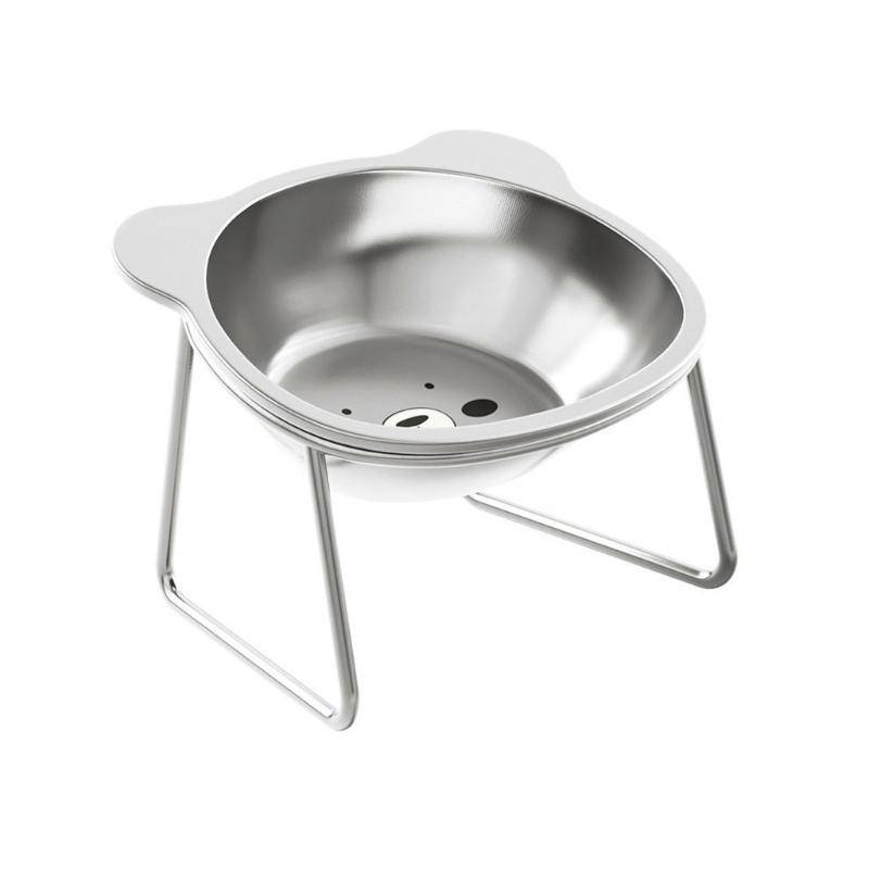 Förhöjd Matskål för Katter, Förhöjd Matskål i Rostfritt Stål för Katter med Halkfri Metallställning Morrhårsvänliga Mat- och Vattenskålar white