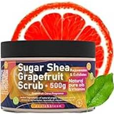 Shea Fine Grains Vit Socker Kroppspeeling med Grapefrukt Doft 500g - Trippelfuktande, Skonsam Exfoliering, Återupplivar Torr Hud för Ungdomlig och Frisk Lyster