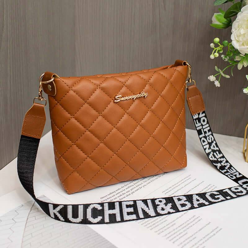 Small Messenger Bag Lingge Embroidery Shoulder Purse - Brown