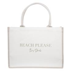 Canvas Tote Medium "Beach Please" Off White With Sand