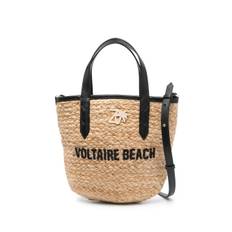 Zadig&Voltaire - strandväska med broderad logotyp - dam - bast/kalvskinn - one size - Neutral