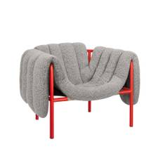 HEM - Puffy Lounge Chair - Pebble/Traffic Red - Fåtöljer - Faye Toogood - Röd,Grå - Bomull/Naturmaterial/Metall/Syntetiskt/Skum/Plast