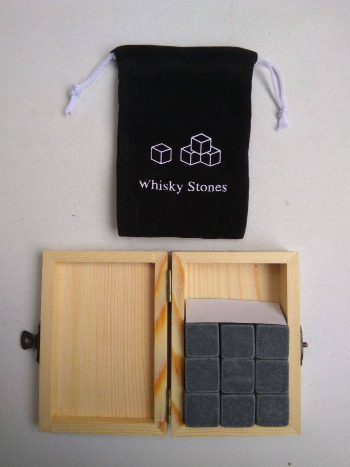 3 färger 9 st/set whiskystenar med ord trälåda whisky whisky stenar stenar kub sten trälåda - Grå