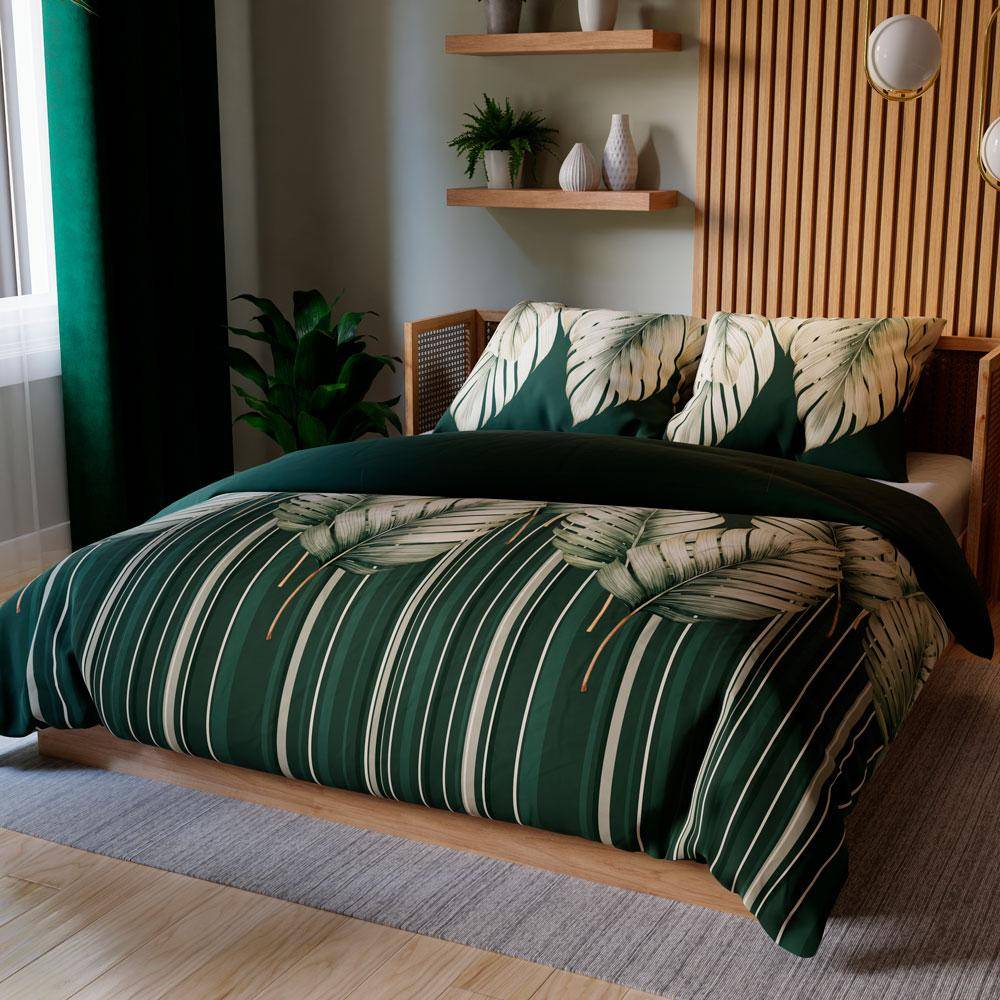 TROPICANA bedding set 220x200 cm - satin cotton, exotic leaf pattern