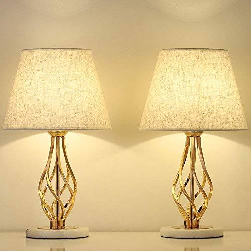 Liantral Gold sänglampor set om 2 – modern bordslampa för sovrum, vardagsrum, idealisk present, lampa med marmorbas och linneskärm