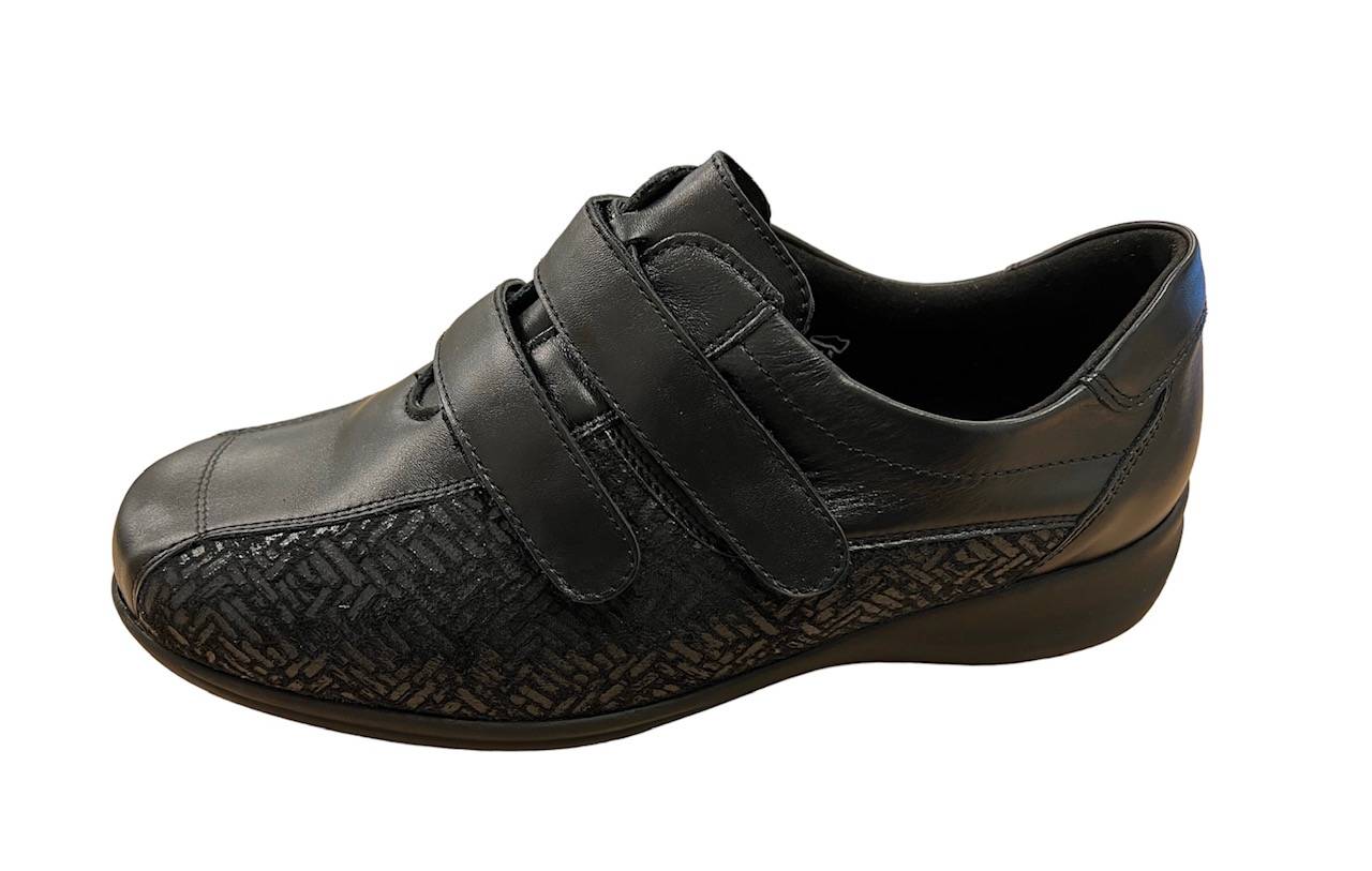 Waldläufer Sort Sko Velcro Og Stretch