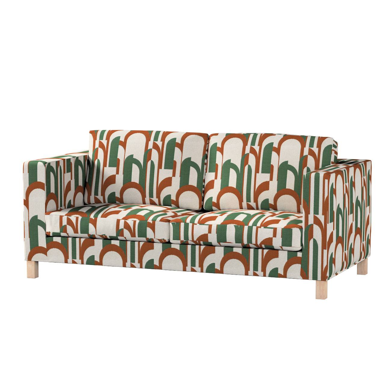 Karlanda betræk sovesofa, kort, Boucle naturhvid, grøn og terracotta, 180 X 93 X 66 CM, Cosy Home