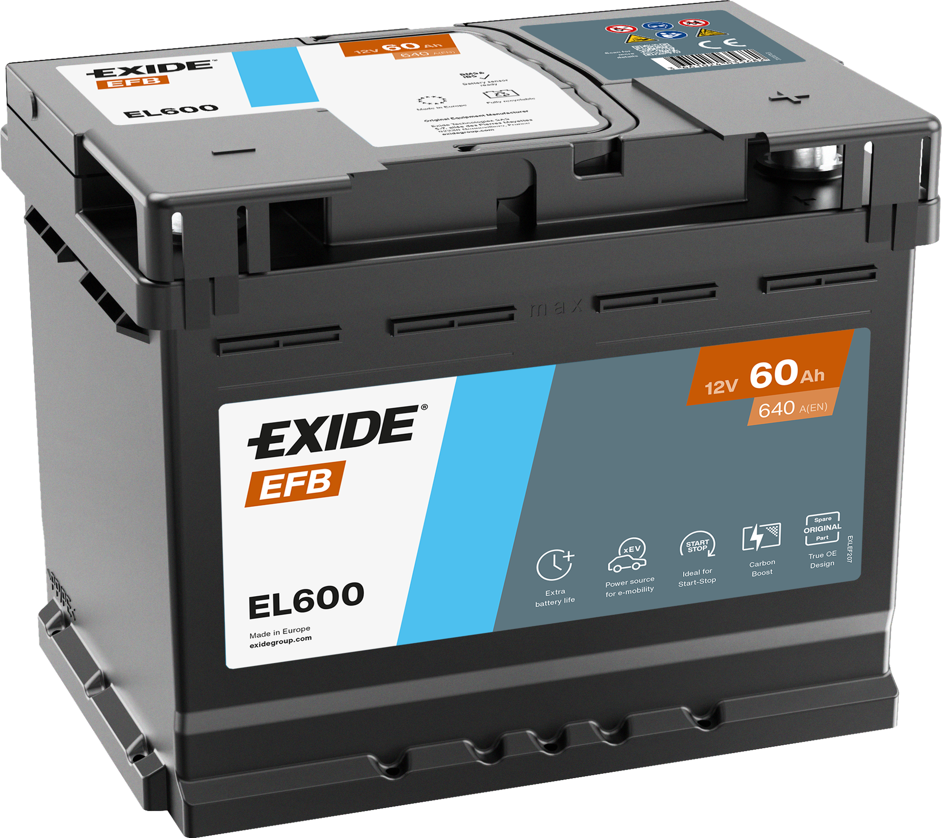 Exide EFB EL600 Start-Stop 60 Ah - Bilbatteri | Startbatteri - VW - Toyota - Skoda - Citroen - Peugeot - Opel - Renault - Kia