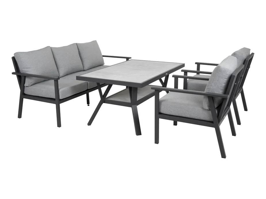 Brafab Samvaro soffgrupp Antracit med grå hynde 3-personers sofa, 2st lænestoler & bord 140x90 cm