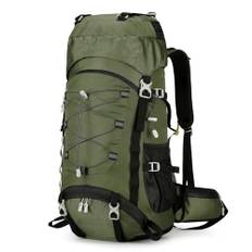Outplea 60 L vandringsryggsäck, vattentät, för män, kvinnor, stor campingryggsäck med regnskydd, nätbak, vandringsryggsäck för resor, vandring, backpacking, gRÖN, 60 cm (L)