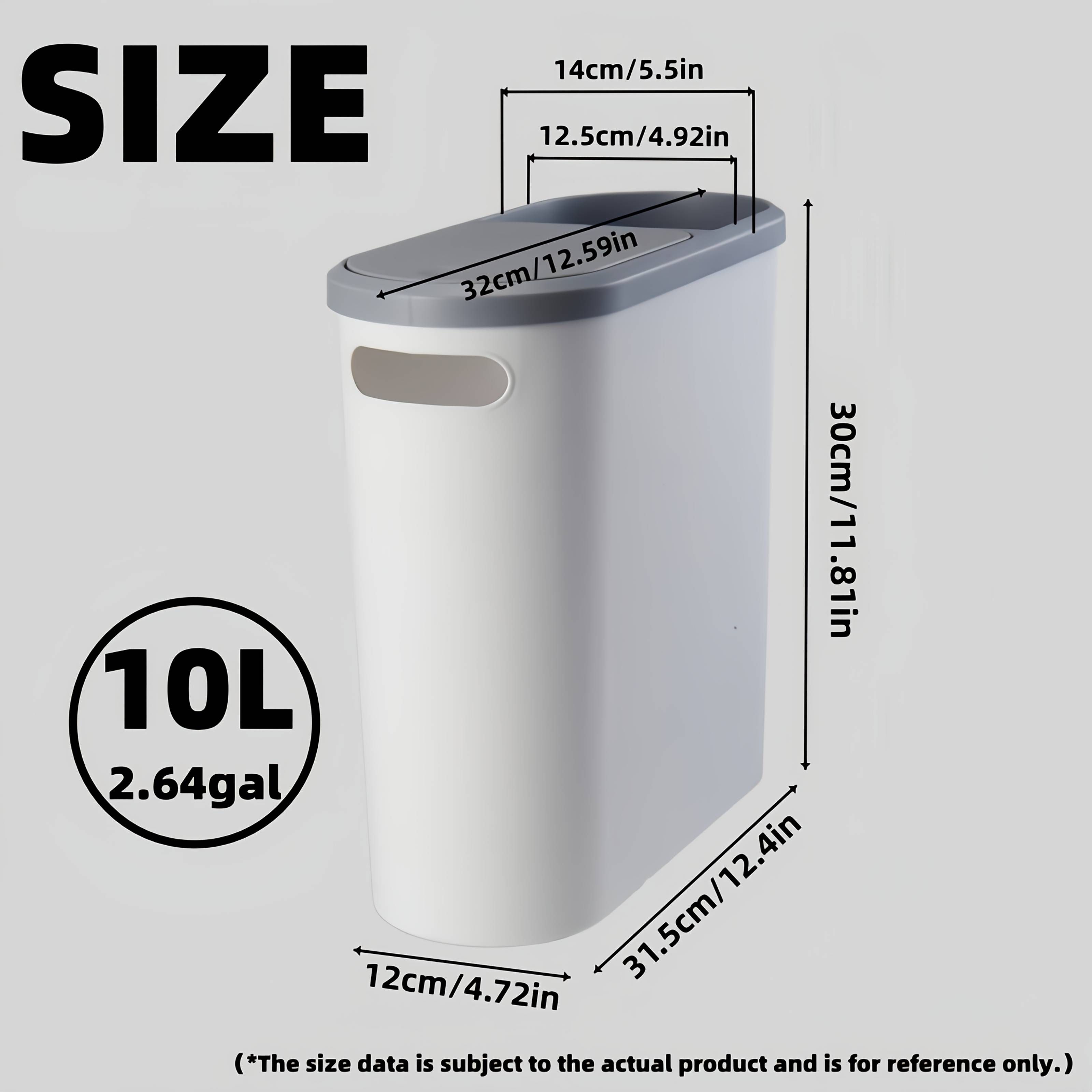 TEMU 1pc Narrow Garbage Bin, Suitable For Narrow Slits, 10l/2.64gal, Press Open Lid Garbage Bin, Can Fix Garbage Bags, Bathroom Additions, Durable, Suitable For: Bathroom, Bedroom, Living Room