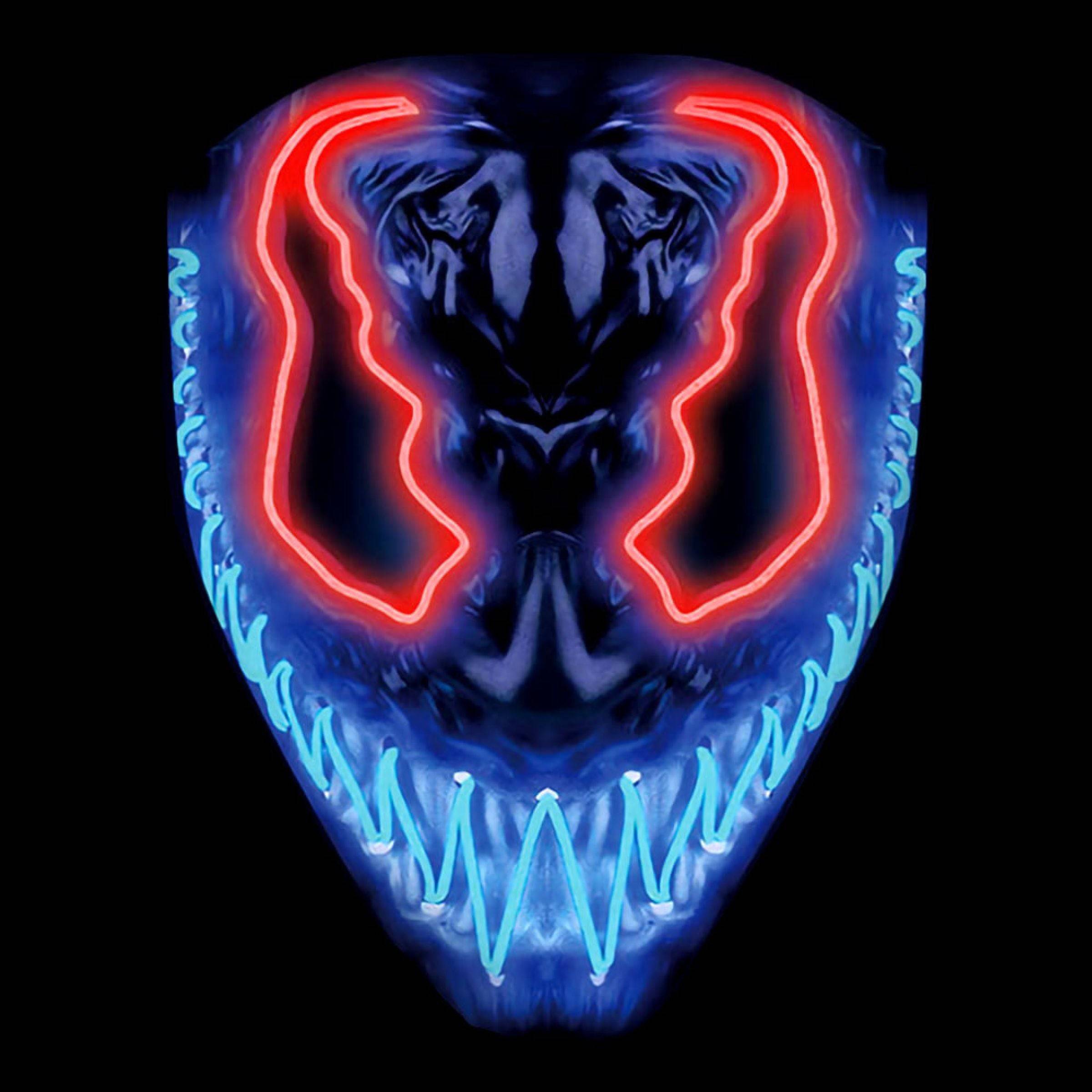El Wire Demon Röd/Blå LED Mask - One size