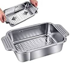 Linkidea utdragbar durkslag, över diskbänken 304 rostfritt stål silkorg, tvätta grönsaker och frukt, dränera tillagad pasta och torra rätter (22 cm B x 33 cm - 43 cm L x 8 cm H)