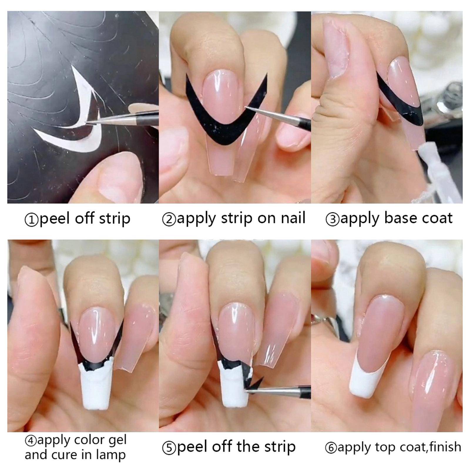 6 Designs Fransk Manikyr Strips Nail Art Stickers, Självhäftande Nageltips Guider för DIY Nageldekoration Stencilverktyg white