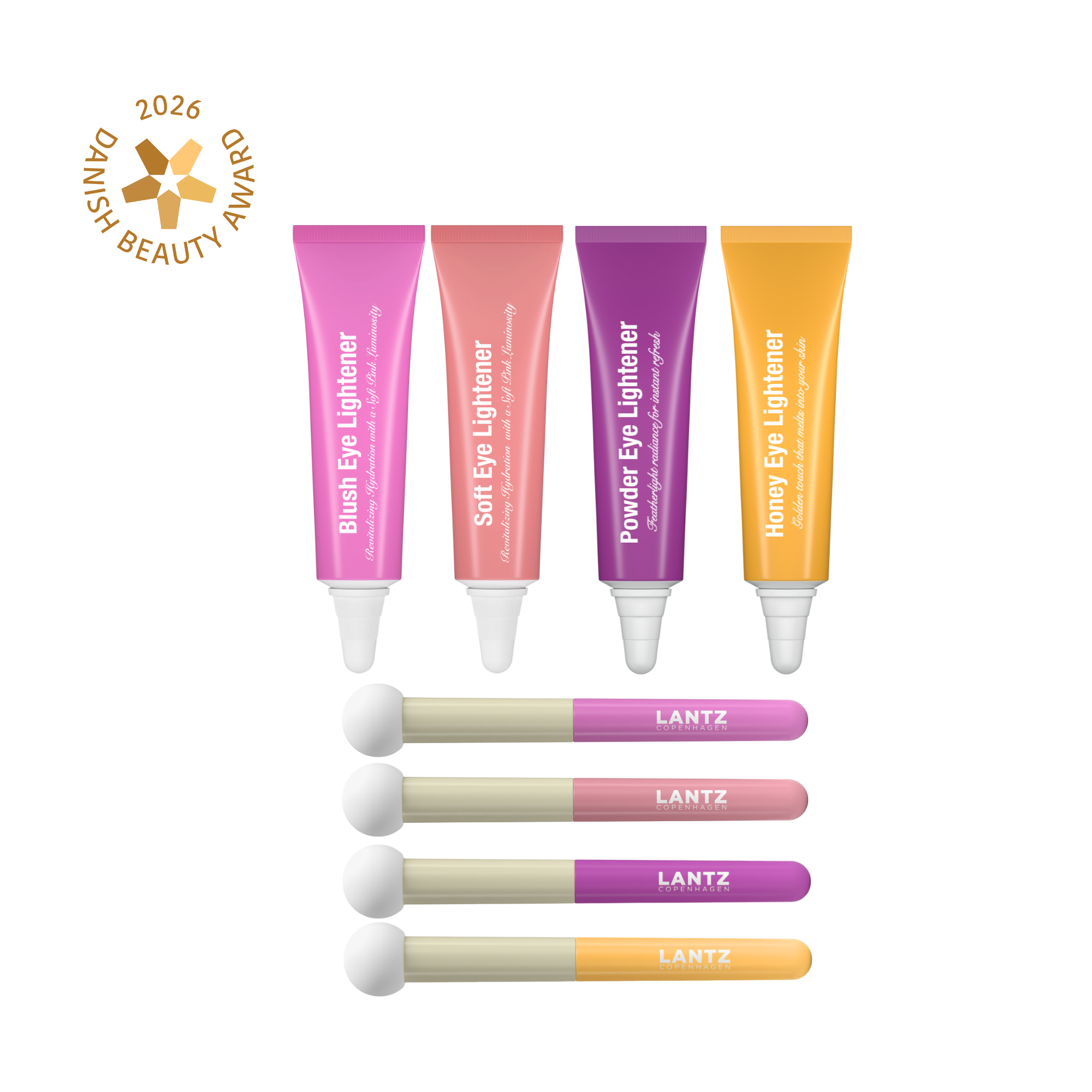 Komplet sæt af vores fire Eye Lighteners inkl. blender sæt | Concealer | Lantz Copenhagen.