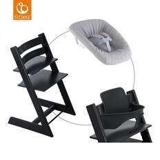 STOKKE® Mega Tripp Trapp® Set Højstol Bøg sort inkl. Newborn Set™ Grey og Baby Set V2 sort