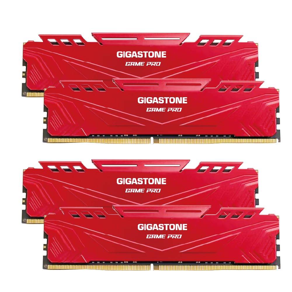 GIGASTONE Game PRO 16GB x 4 DDR4 3200MHz CL Intel XMP AMD Ryzen UDIMM Unbuffered Gaming Desktop Memory Module Red (64GB Kit) PC4-25600 16-18-18-40 2.0