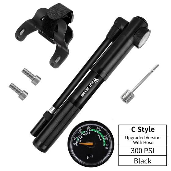 West biking bärbar cykelpump mätare högtryckshandpump inflador bicicleta cykeltillbehör schrader & presta cykelpump - C stil svart