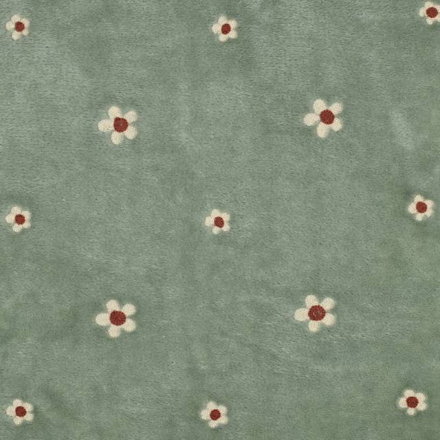 Frotte flece med broderede blomster - støvet grøn.