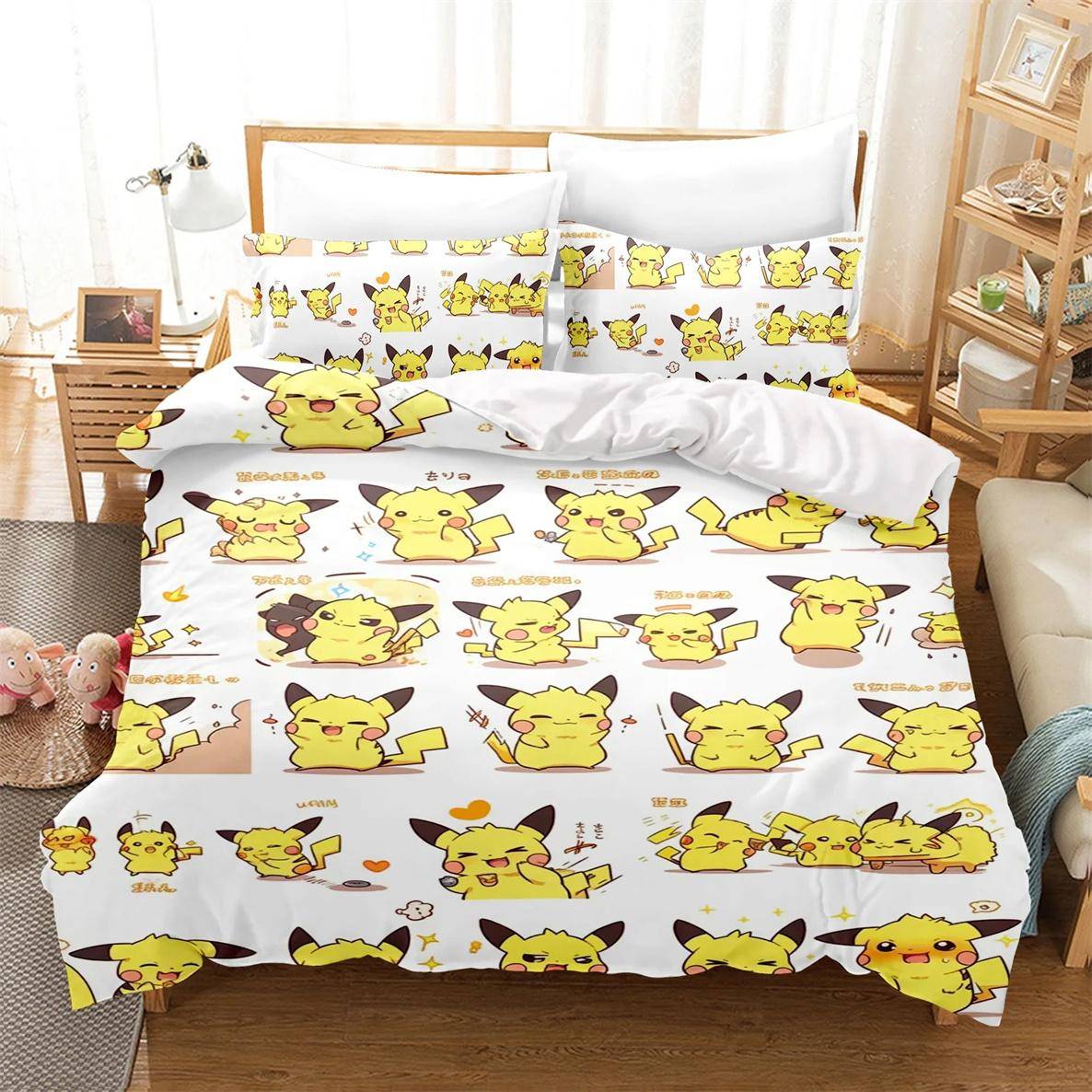 Pokemon 3D Pikachu Påslakan Anime Tryckta Sängkläder För Barn Pojkar Flickor Vuxna Barns Sängkläder Samling Semesterpresent 200x200cm-3pcs