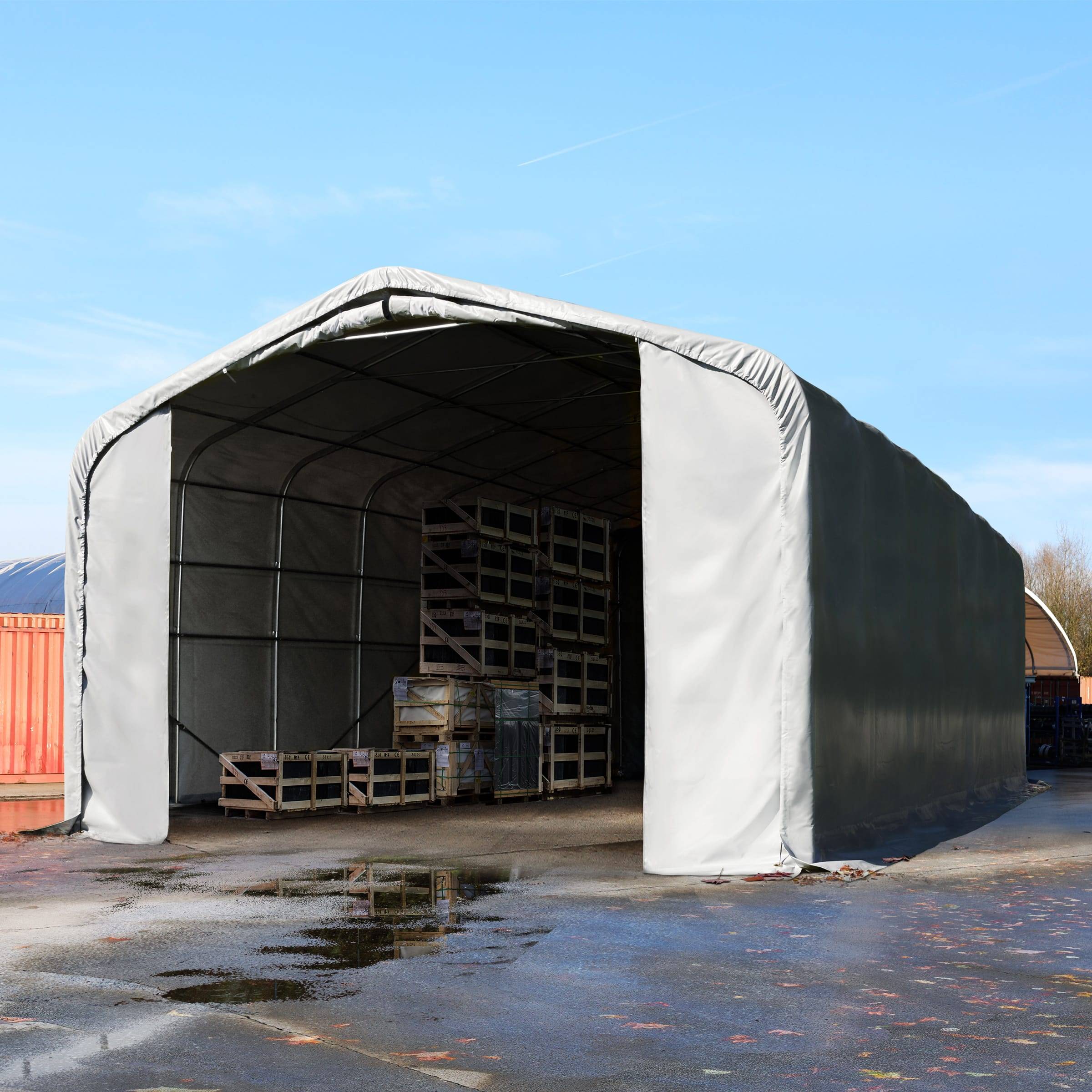 6 x 12 m tälthall - 4,0 m sidohöjd med 4,1x4,0 m port, PVC grå, inkl. hållfasthet (underlag: betong) - (49452)