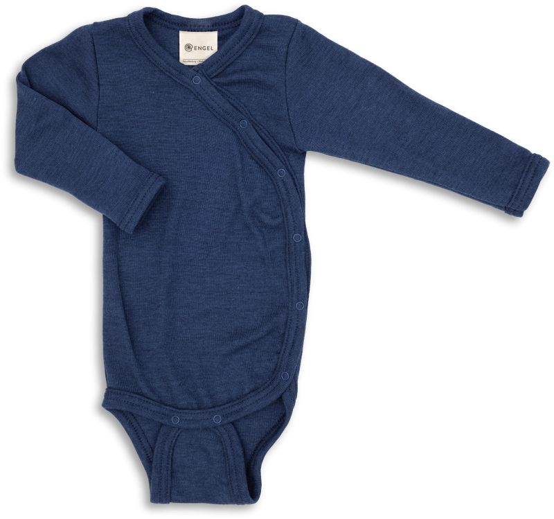 Engel | Wool and silk wrap-around bodysuit | Navy blue - 62/68