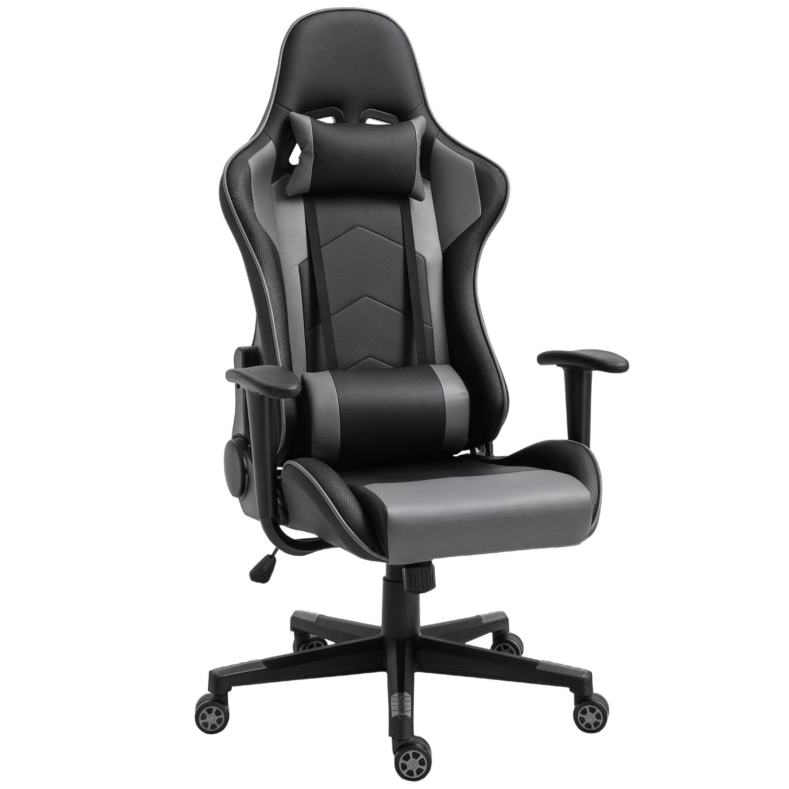 Ergonomisk kontorstol, gamingstol, drejestol, kunstlæder, skum, sort, 67,5 x 74 x 126-136 cm