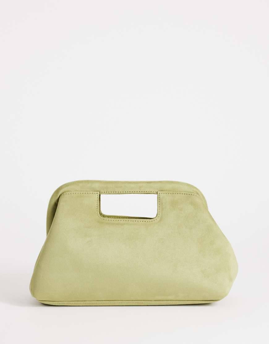 Topshop Gordan medium clutch i suedette med hank i oliven-Grøn - One Size