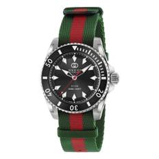 Gucci, Accessoarer, Dam, Multicolor, ONE Size, Nylon, Ya136364 - Dive 40 mm rostfritt stålkasse, svart urtavla, keramisk bezel, nato grön-röd-grön rem, självuppdragande rörelse