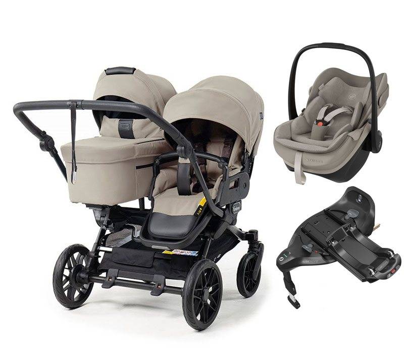 Emmaljunga Double Sento syskonvagn 2027 + Maxi-Cosi Pebble Slide Pro babyskydd + isofixbas
