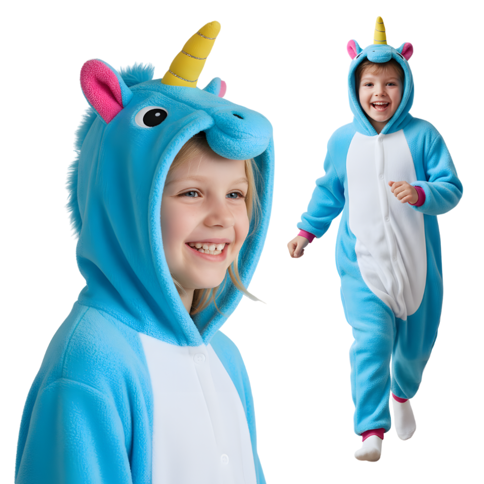Kigurumi Pyjamas Kostume Blå Enhjørning Børn 95-105cm