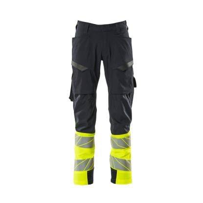MASCOT ACCELERATE SAFE arbejdsbukser med lårlommer, mørk marine/hi-vis gul - 76C49