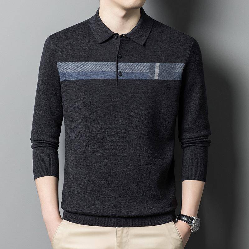 Autumn and Winter Men's Lapel Wool Inner Striped Thick Sweater Men's Wool Sweater 4XL
