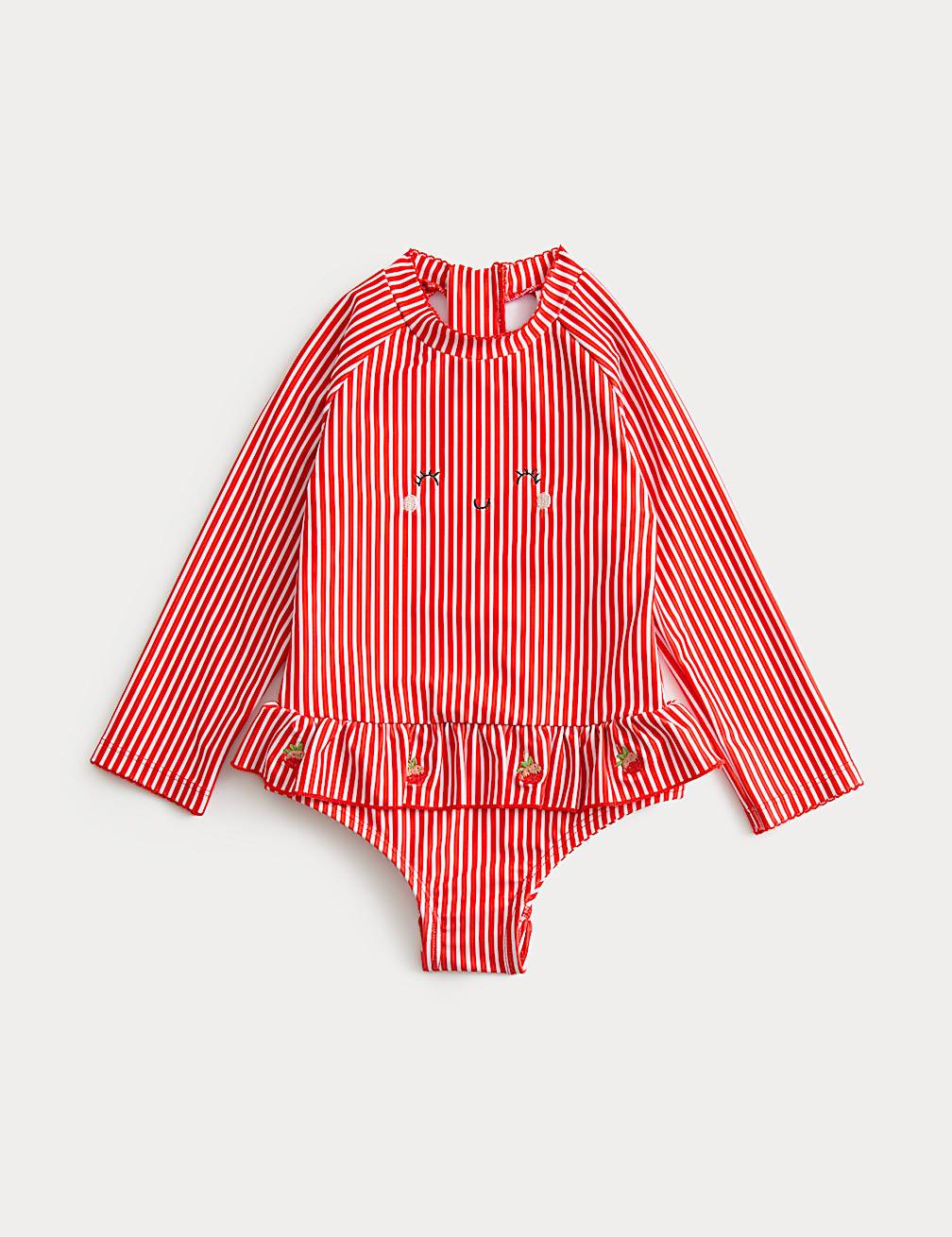 Strawberry Stripe Long Sleeve Swimsuit (0-3 Yrs)