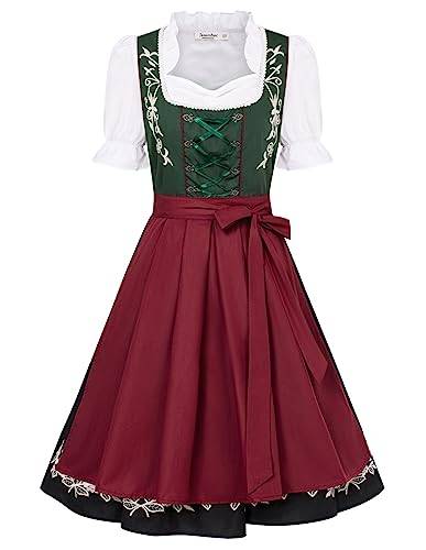 JASAMBAC 3-teiliges Oktoberfest-Kostüm für Damen, deutsches Bayerisches Biermädchen-Dirndlkleid, dunkelgrün, L