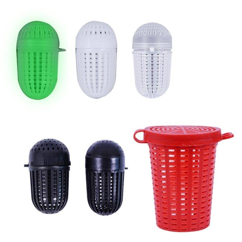 5Pcs Fishing Baits Cage Trap Fish Lure Feeder Basket Holder Plastic Baits Bucket Portable Fish Lure Fishing Baits Cage