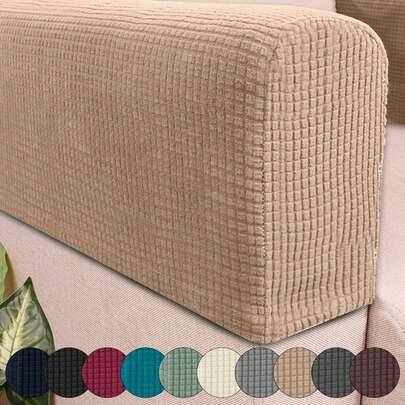 Enfärgade jacquardflänsöverdrag för soffarmstöd i fleece (4 lappar ingår), klassisk minimalistisk stil, elastiska dammtäta soffarmstödöverdrag, kattsk - Multifärgad (Multi-size)