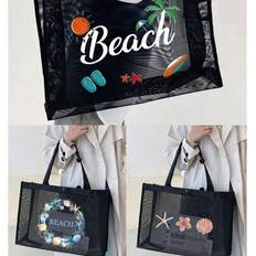 1PC Mesh Beach Bag Nylon Material Alphabet Printed Beach Mesh Tote Bag With Large Capacity,Use Tt Yourself Or Give Gifts To Others,Back To School Supp - Multicolor - Style 1,Style 2,Style 3