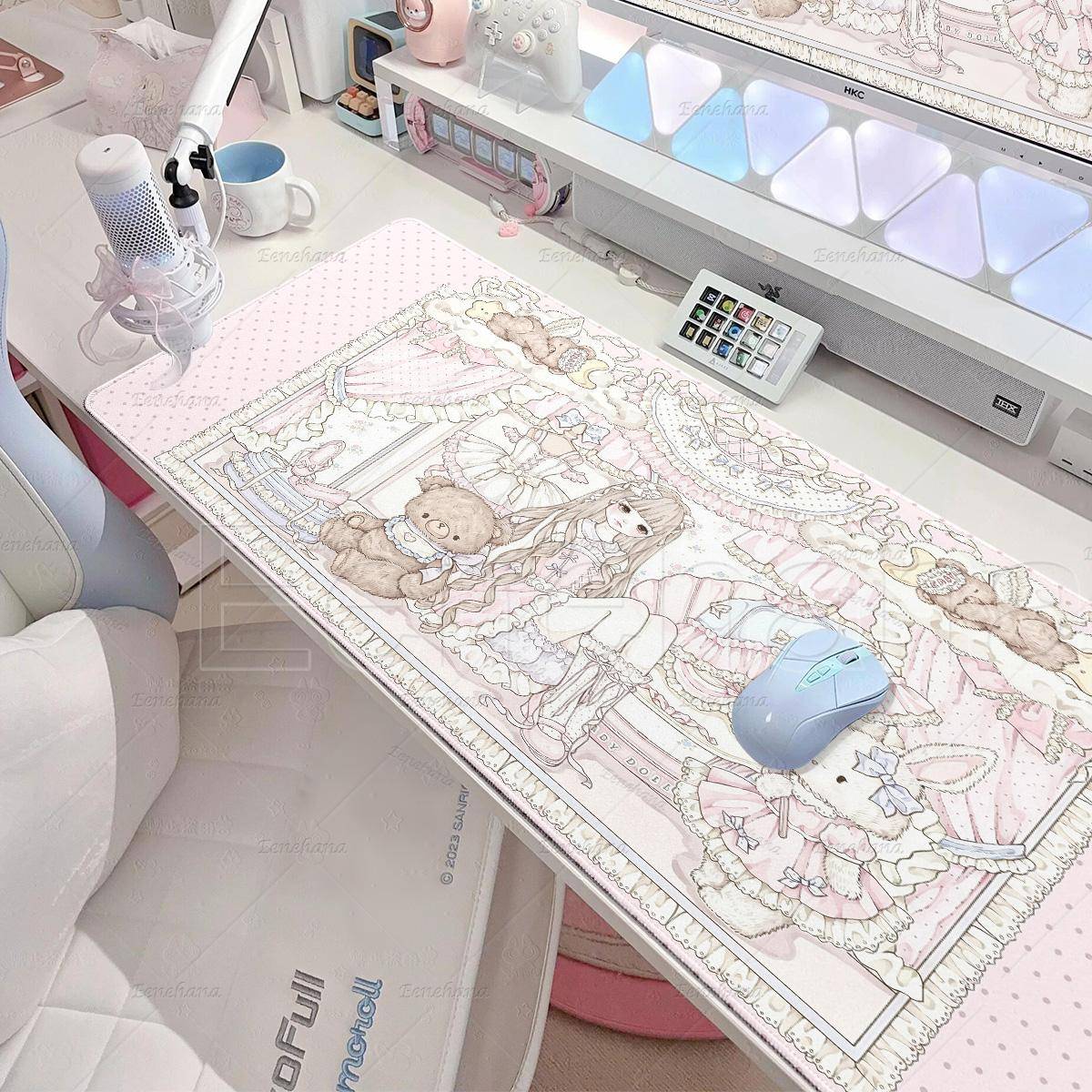 Pink Rococo Mouse Pad Loli Girl Large Gaming XXL Cute Bear  Bunny Nonslip Laptop Keyboard PC Gamer Office Exquisite Decoration