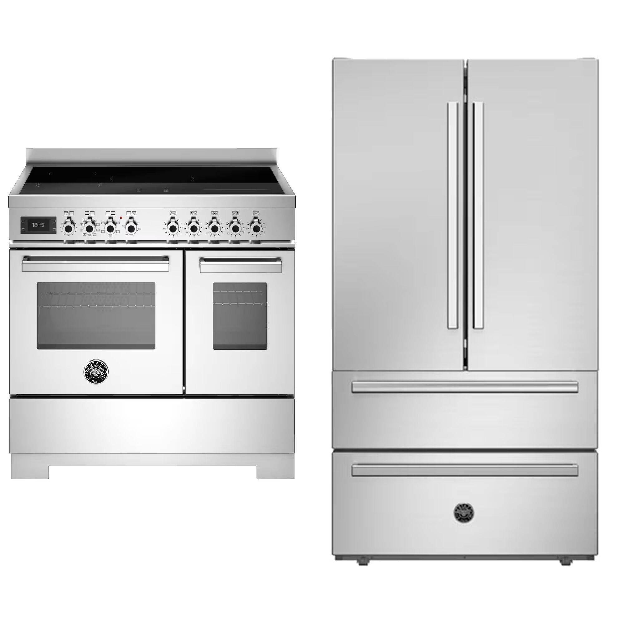 Bertazzoni Professional PRO95I2EXT2 induktionskomfur 90 cm med 5 zoner og 2 ovne + REF904FFNXTC køle-fryseskab i rustfrit stål