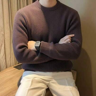 1 st pojkar/tonårsmode college minimalistisk avslappnad retro enfärgad sweatshirt med rund hals, pullover, vår höst vinter, back to school - Kaffebrun (8Y,10Y,14Y,12Y,16Y)