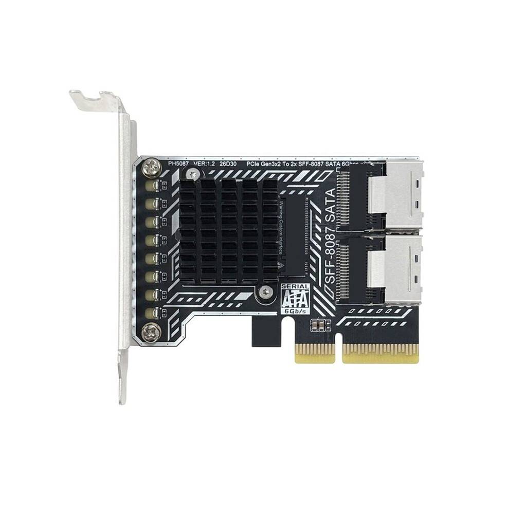 PCIe to 2 Port SFF-8087 Expansion Card SAS 4i to 3.0 6Gbps Adapter Support 8 HDDs PH5087 Half Height
