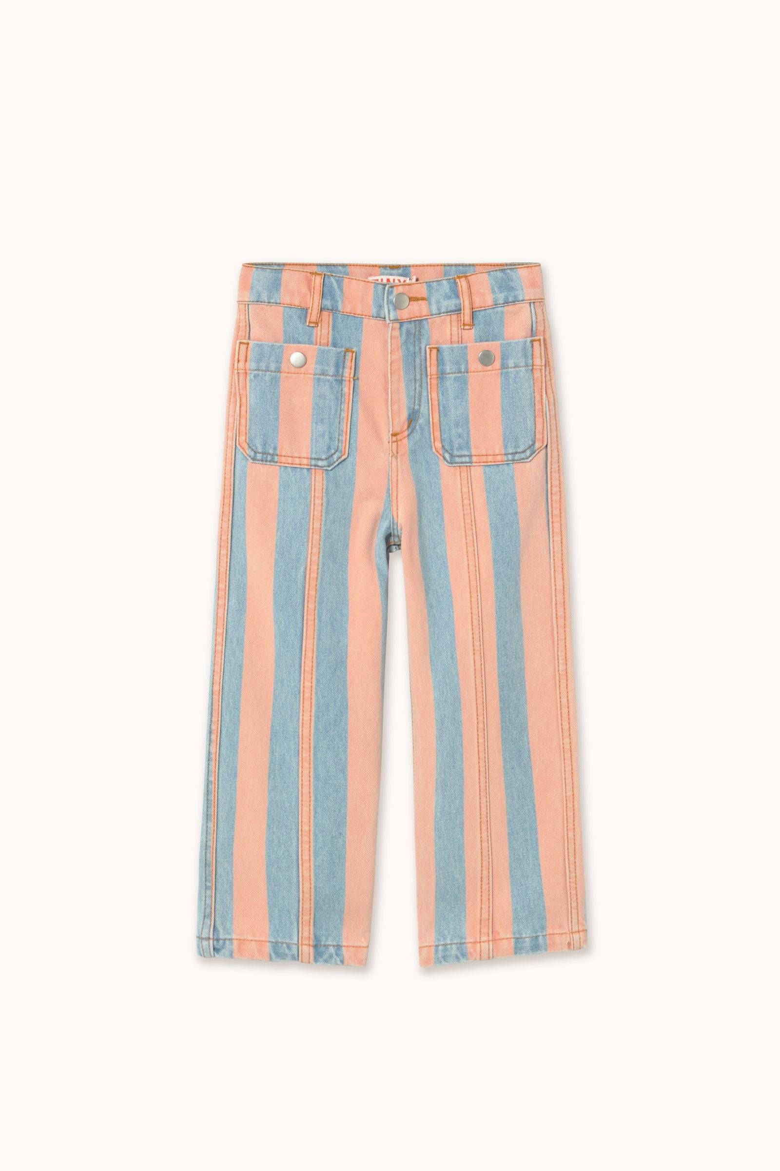 Tinycottons | Pink Stripes Denim Pant | Denim Light Wash - 8y