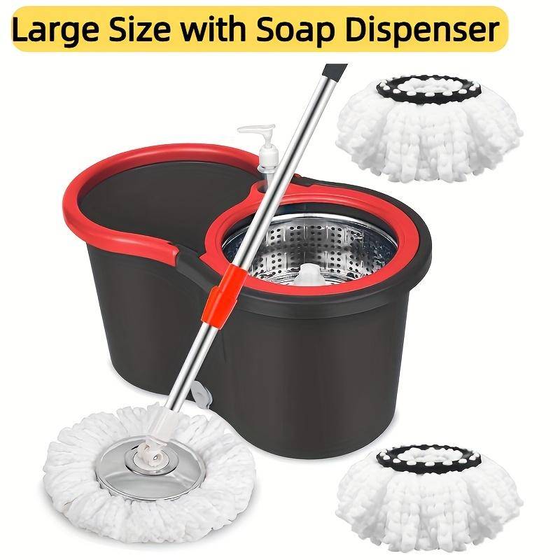 360° Roterande Mopphink med Tvåldispenser och 2 Mikrofiberhuvuden, Rostfritt Stålhandtag Golvrengöringssystem för Hemanvändning red