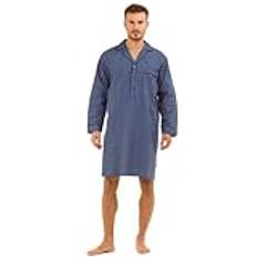 Classic Comfort Herr lyx traditionella långa ränder 100 % ren bomull nattskjorta pojkar vardaglig långärmad nattkläder daglig användning nattklänning mörkblå grå nyanser 3 knappar, marinblå Check, XXL