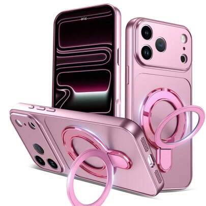 Fullt eloxerat svängbart fäste med Corning metallisk lack mobilskal + mobilskal med nyckelband/Kompatibelt med Apple 18PROMAX/18PRO/18/17PROMAX/16prom - Rosa (Multi-size)