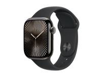 Apple Watch Series 10 (GPS + Cellular) - 42 mm - skiffer titan - smart klocka med sportband - fluoroelastomer - svart - bandstorlek: S/M - 64 GB - LTE, Wi-Fi 4, UWB, Bluetooth - 4G - 34.4 g