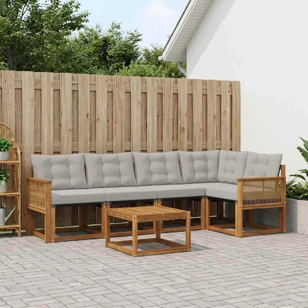 vidaXL Udendørs sofagruppe med pude 6 pcs Naturfarvet og lysegrå